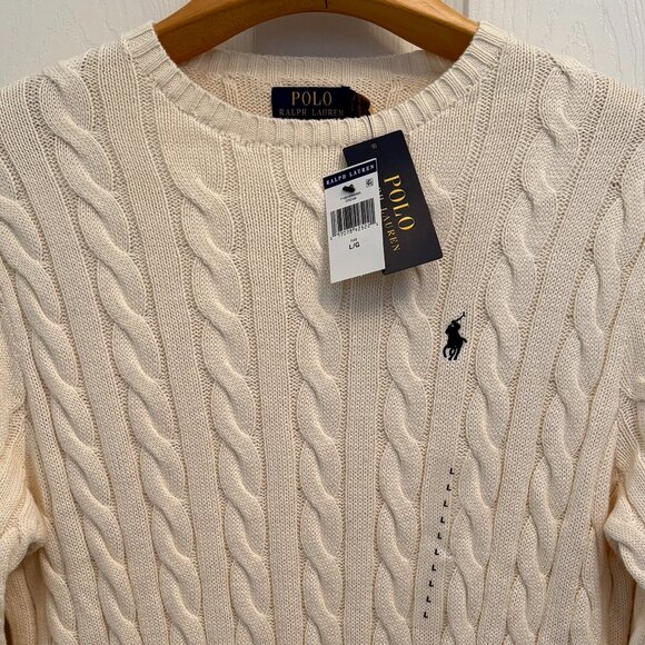 Polo Ralph Lauren Cream Cotton Cable Knit Crewneck Sweater Size Large NWT - Picture 2 of 6